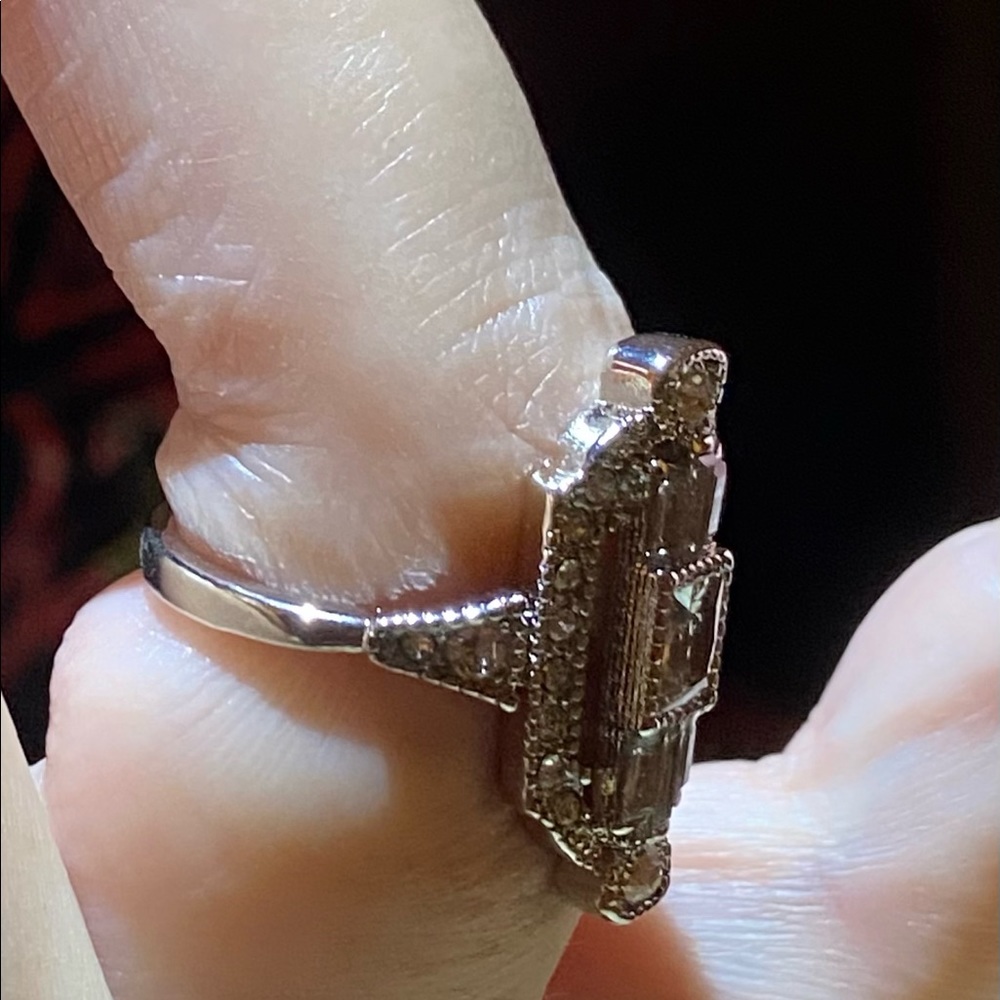 Art Deco faux Diamond ring stamped sterling silver - Picture 2 of 2